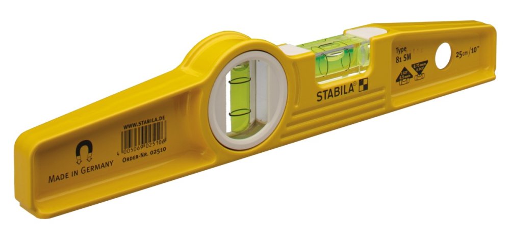 Уровень Stabila тип 81SM, 25см литой профиль (1верт.,1гориз., магнитный, точн. 0,5мм/м)
